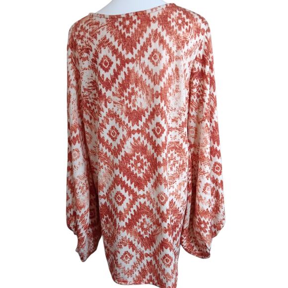 BEESON RIVER Sweater Top Plus 2X Light V-Neck Southwestern Aztec‎ Rust Orange - Picture 3 of 9
